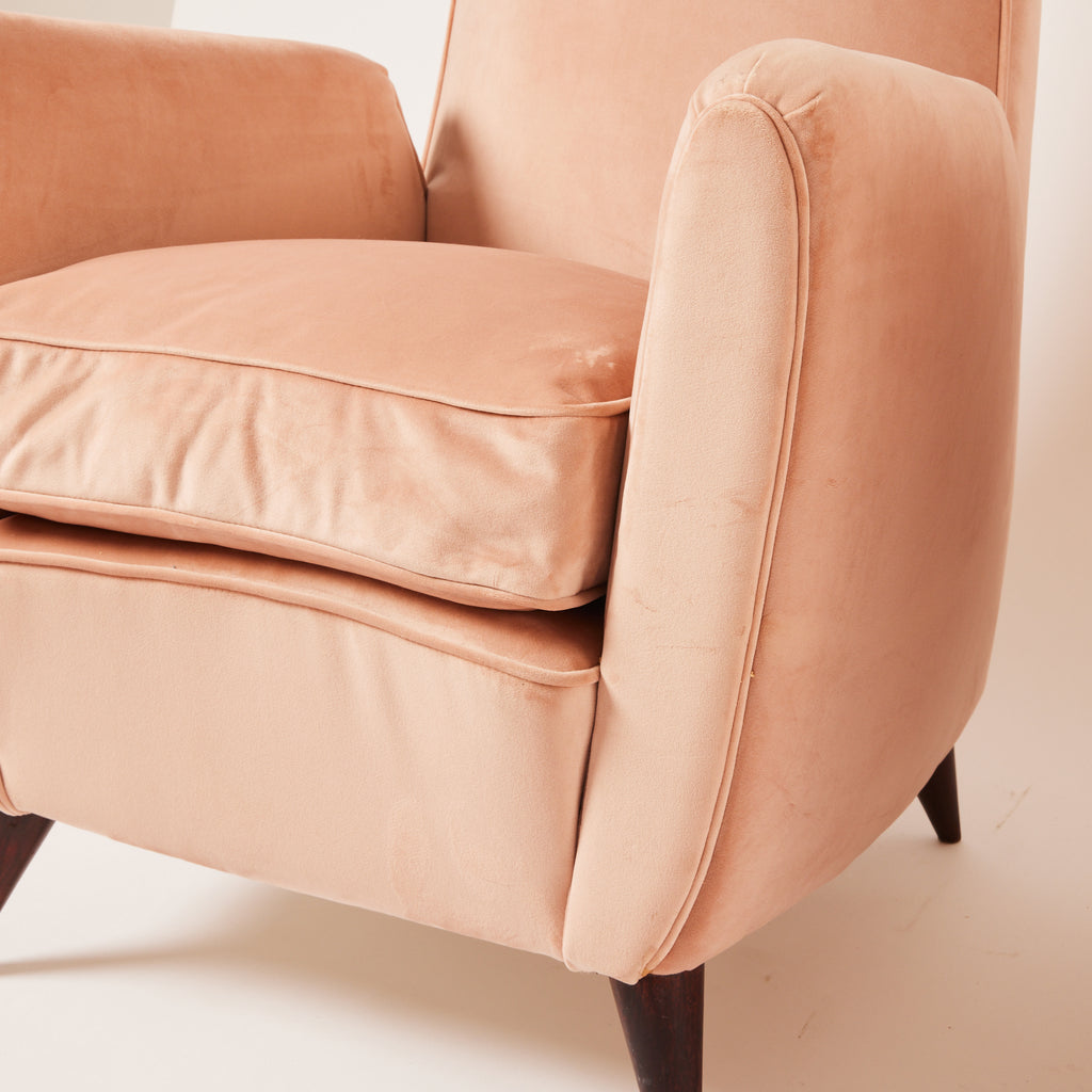 SOLD Gio Ponti Velvet Armchairs, Vintage 1940s High Back Blush Armchairs for ISA Bergamo, Set of 2