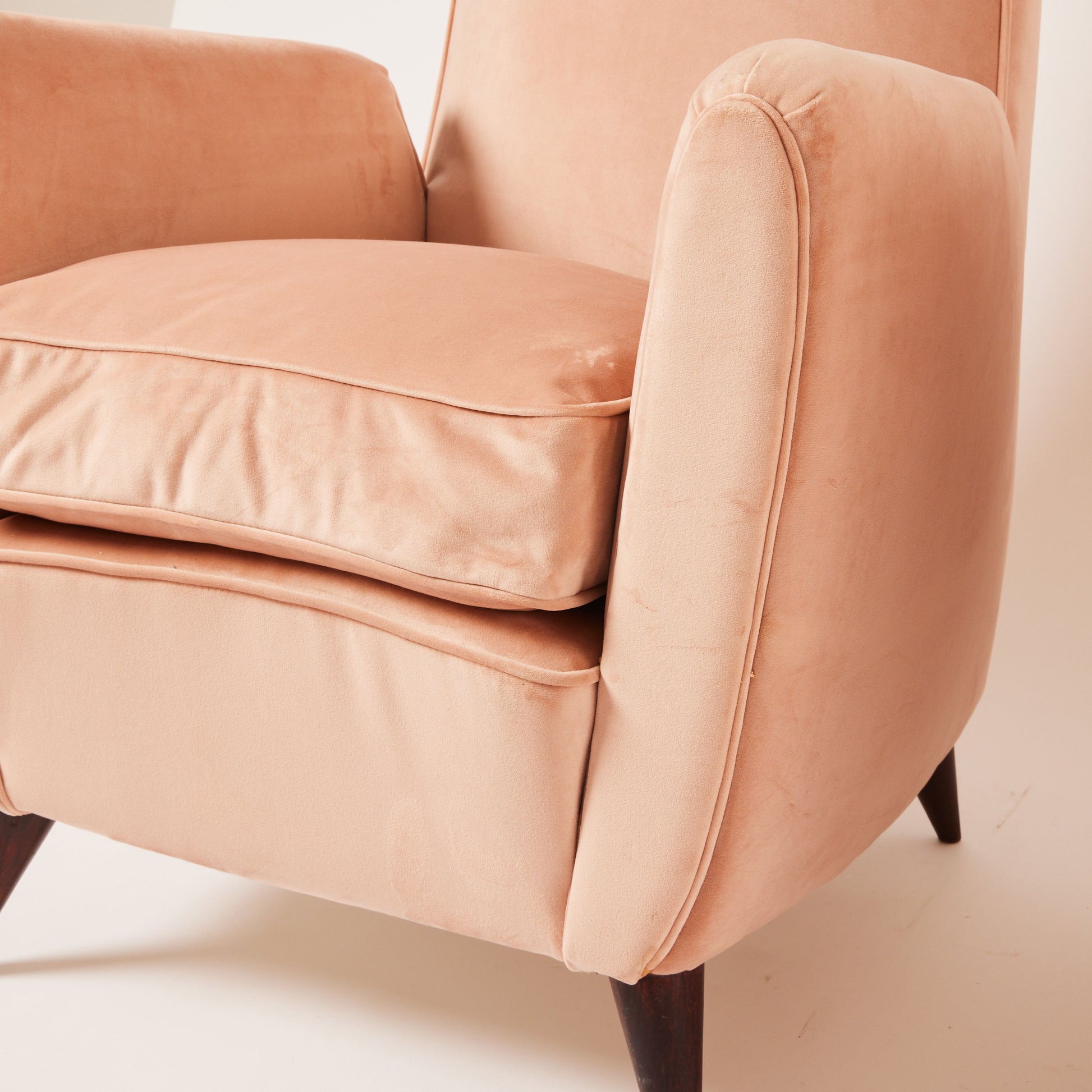 SOLD Gio Ponti Velvet Armchairs, Vintage 1940s High Back Blush Armchairs for ISA Bergamo, Set of 2