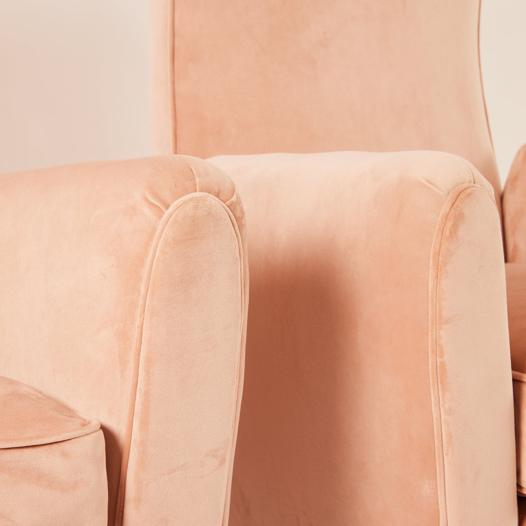 SOLD Gio Ponti Velvet Armchairs, Vintage 1940s High Back Blush Armchairs for ISA Bergamo, Set of 2