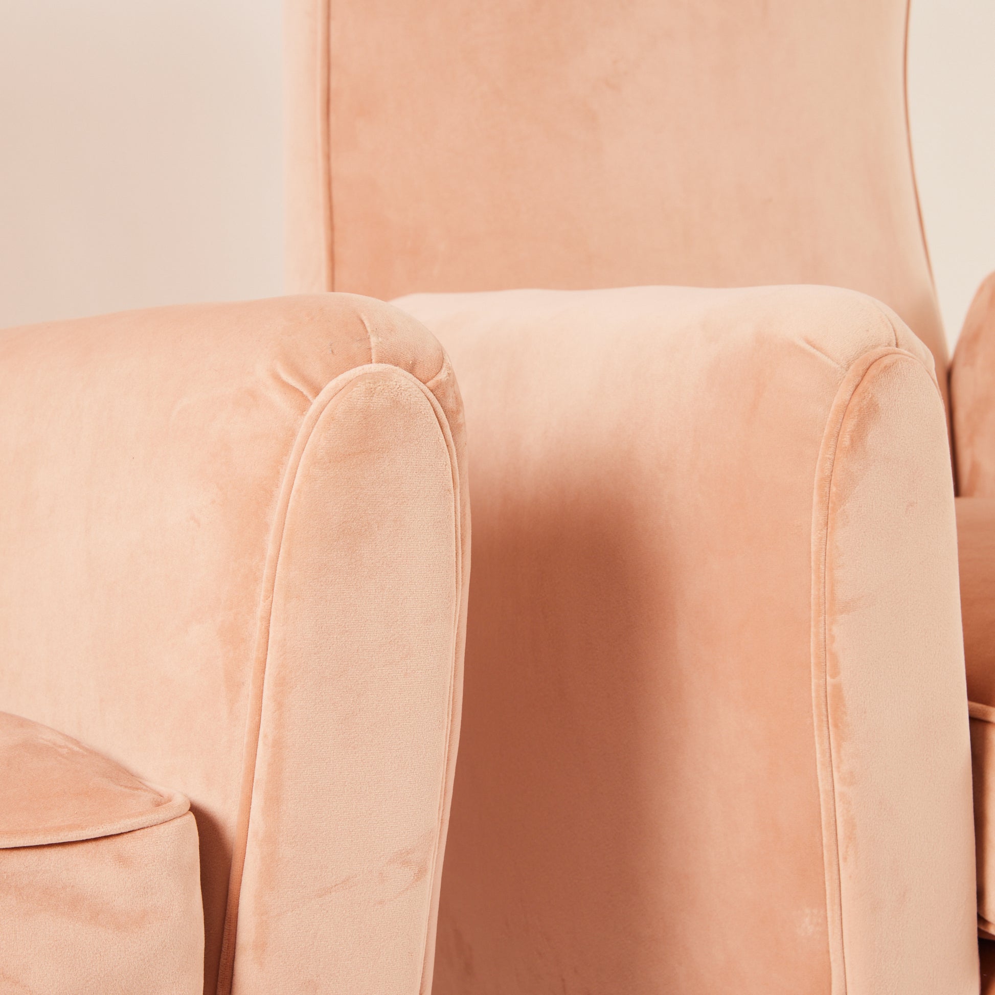 SOLD Gio Ponti Velvet Armchairs, Vintage 1940s High Back Blush Armchairs for ISA Bergamo, Set of 2