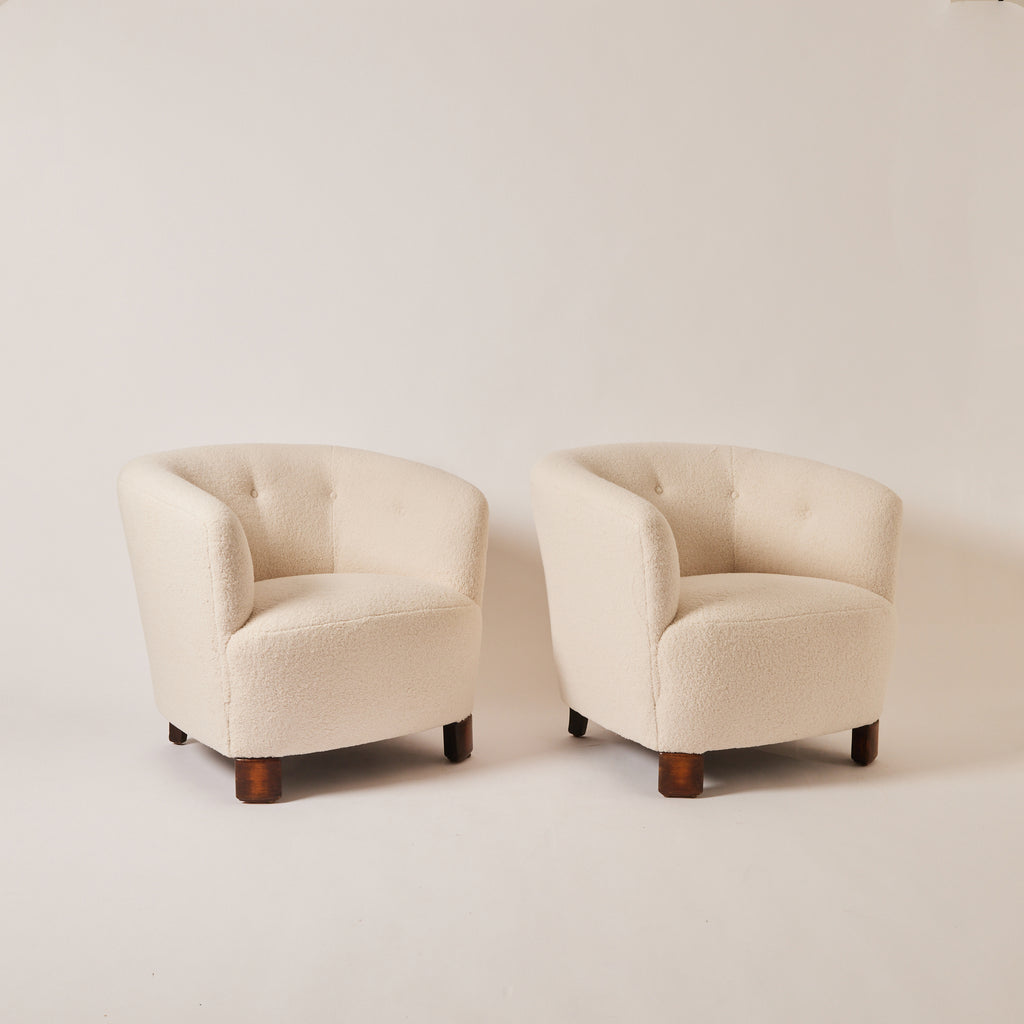 SOLD Danish easy chairs in Sherpa Boucle, 1930's/40's