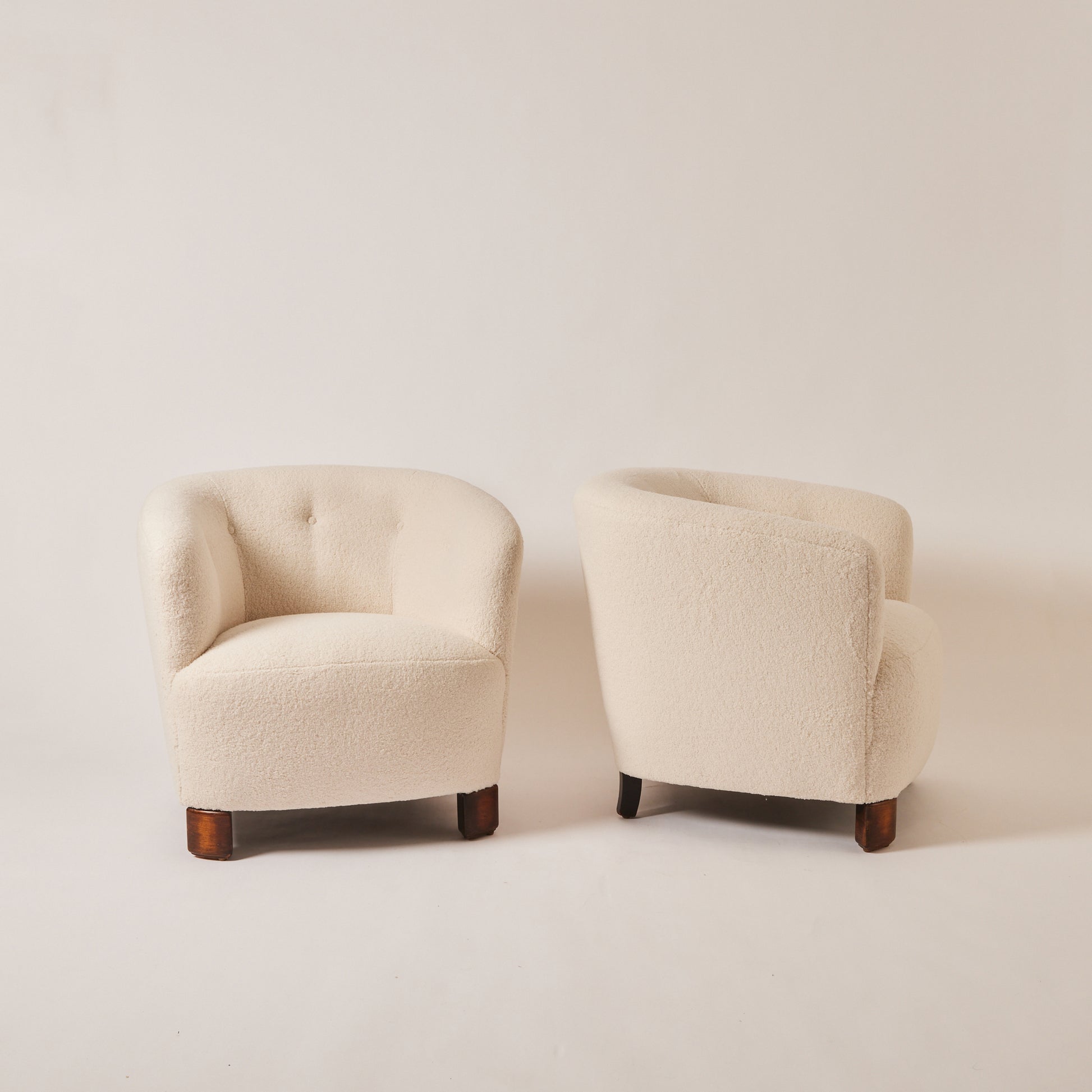 SOLD Danish easy chairs in Sherpa Boucle, 1930's/40's