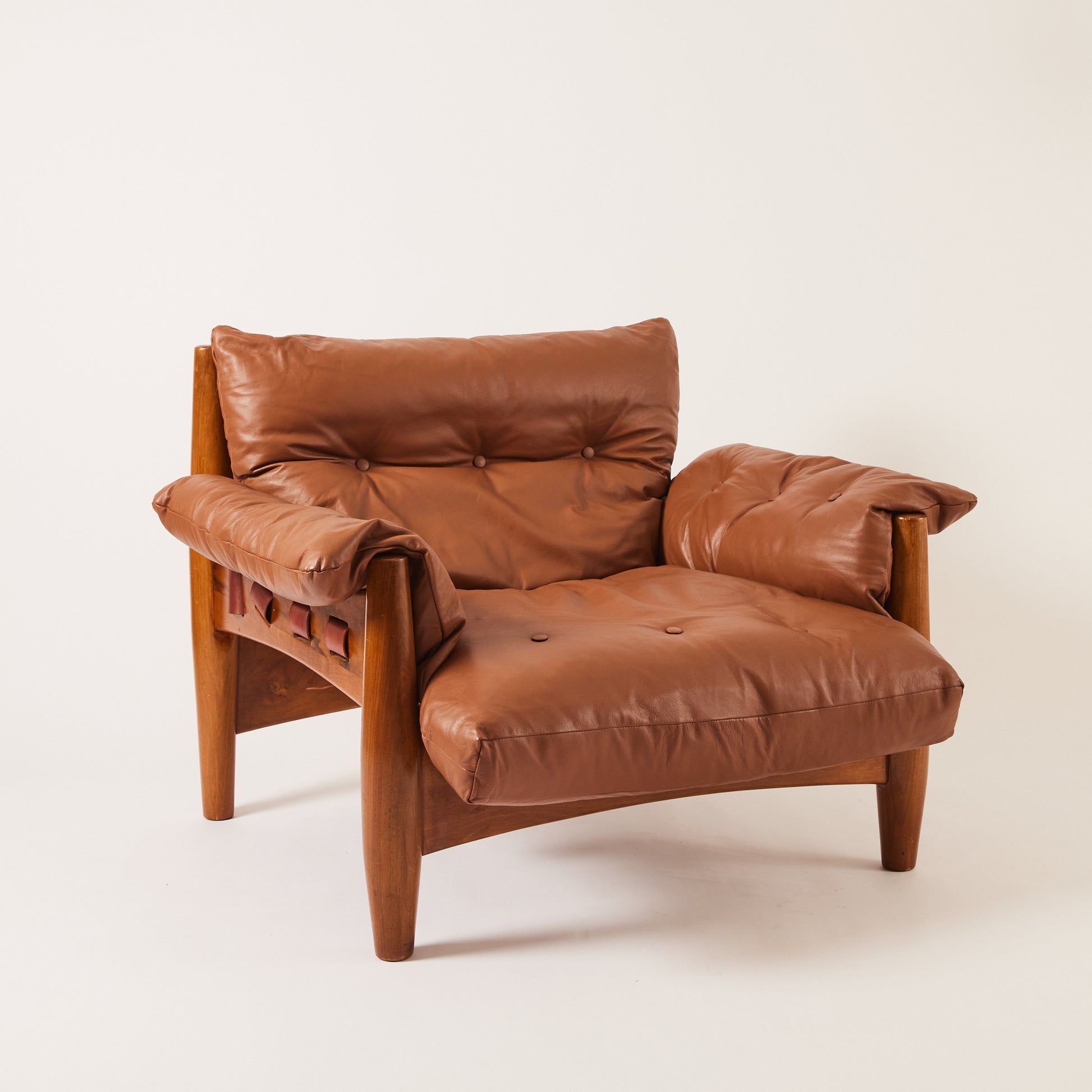 SOLD Sergio Rodrigues "Sheriff" Brazilian Leather Lounge Chair, a pair 1960's