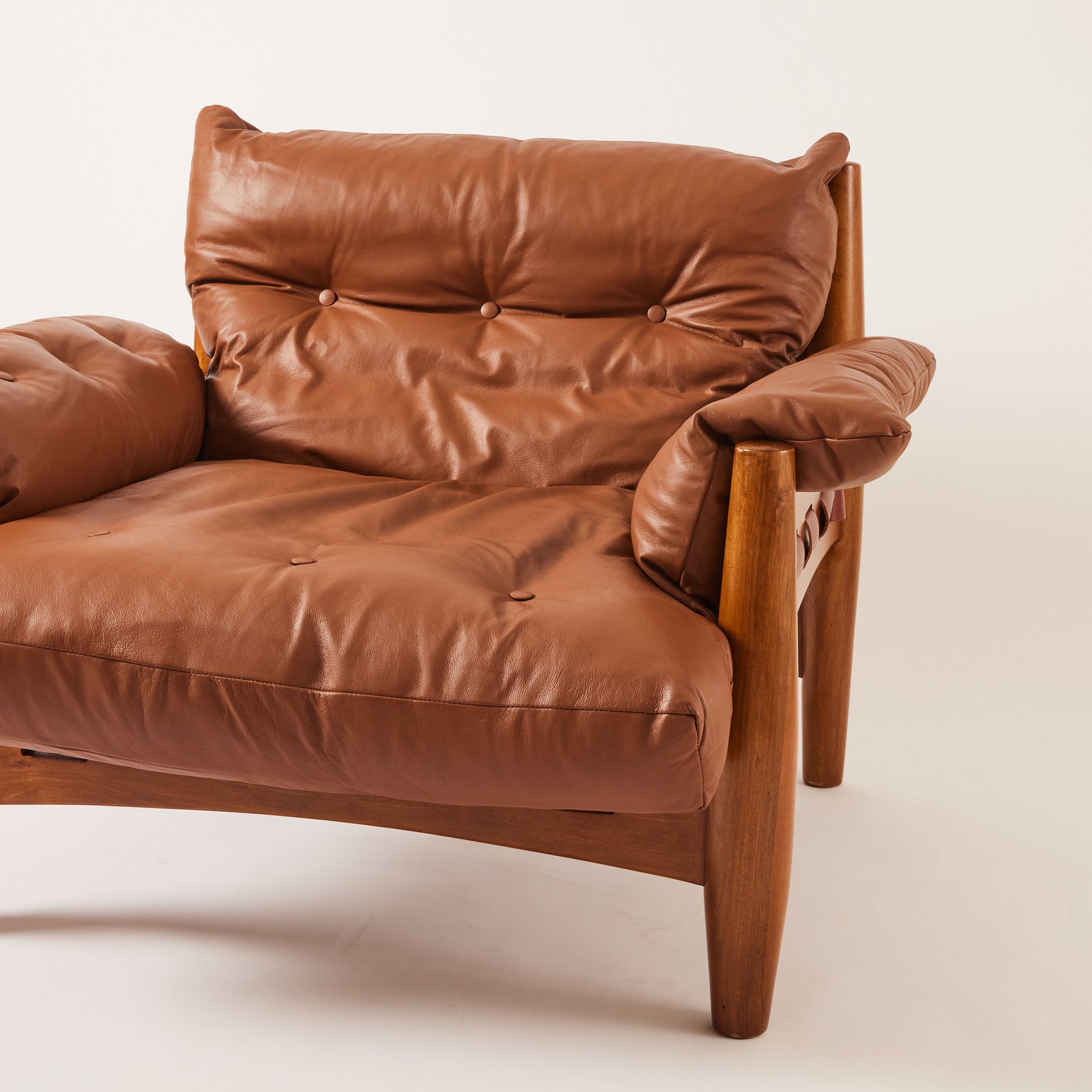 SOLD Sergio Rodrigues "Sheriff" Brazilian Leather Lounge Chair, a pair 1960's
