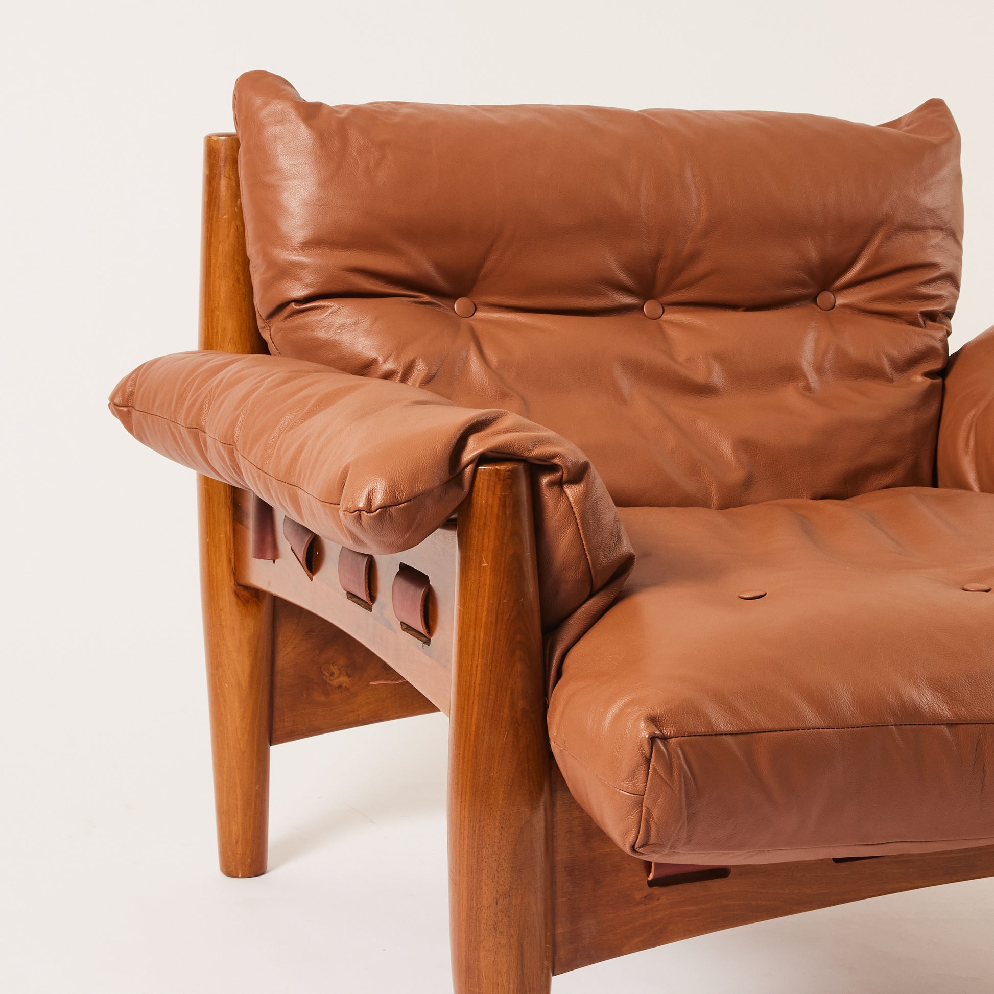 SOLD Sergio Rodrigues "Sheriff" Brazilian Leather Lounge Chair, a pair 1960's