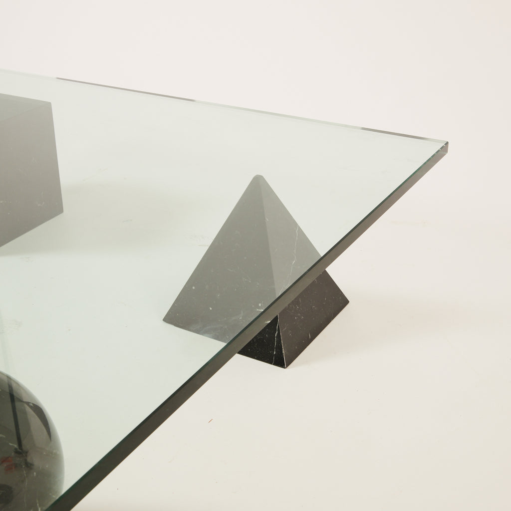 Massimo and Lella Vignelli "Metafora" Coffee Table, 1970s Vintage Glass and Marble Table for Martinelli Luce