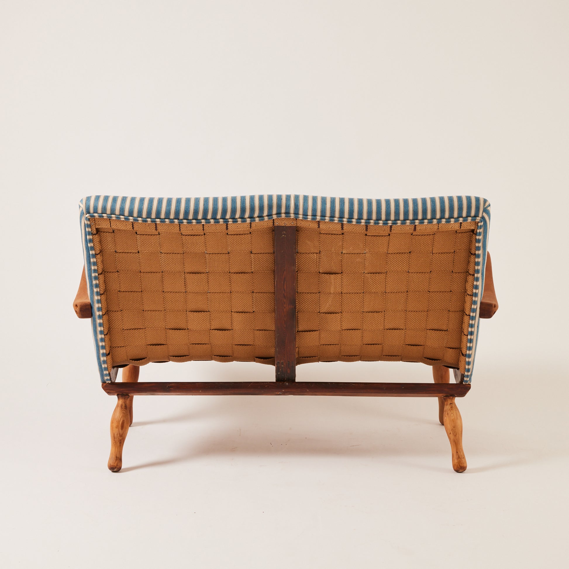 SOLD Swedish Sofa Upholstered in Denim Stripe, 1940's/50's