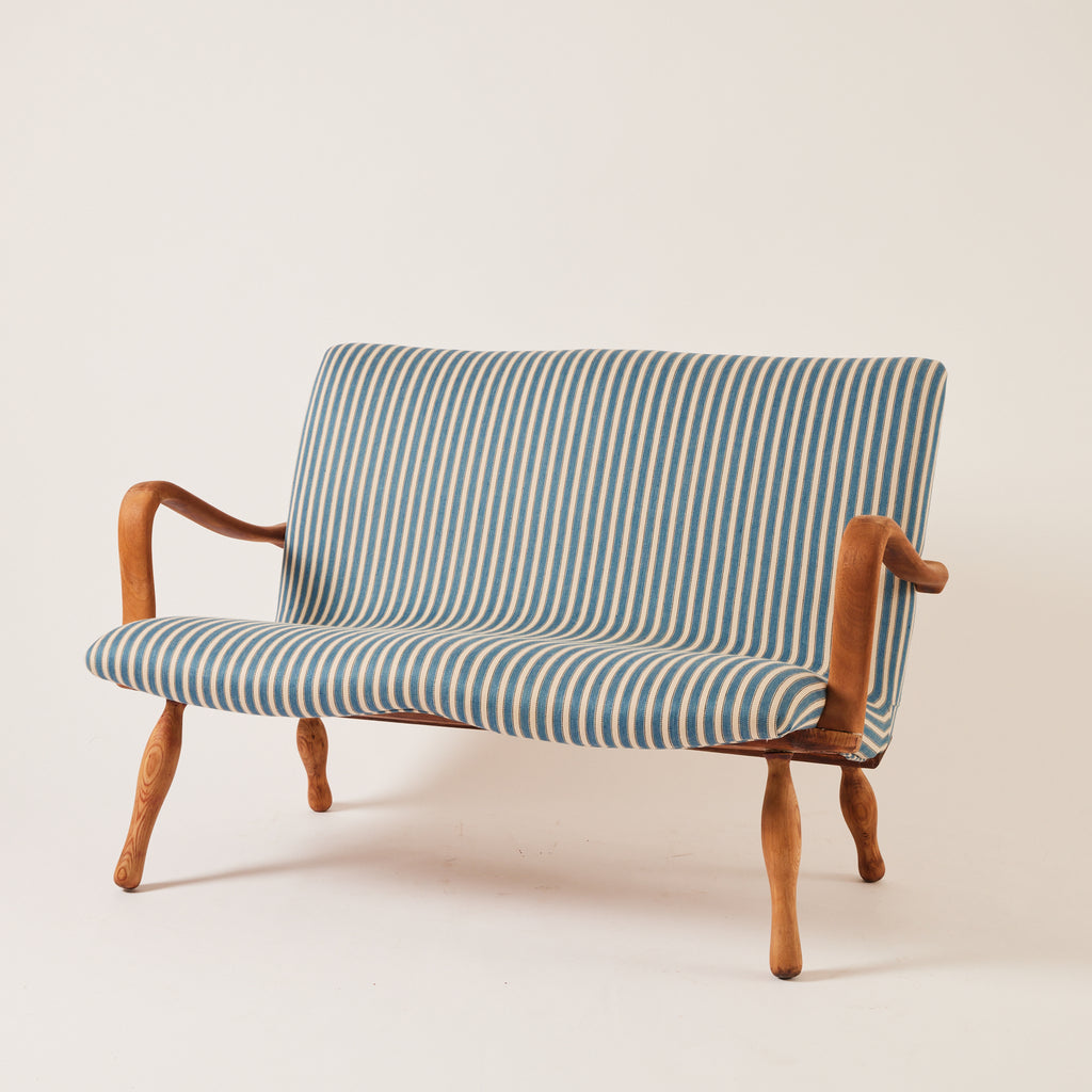 SOLD Swedish Sofa Upholstered in Denim Stripe, 1940's/50's