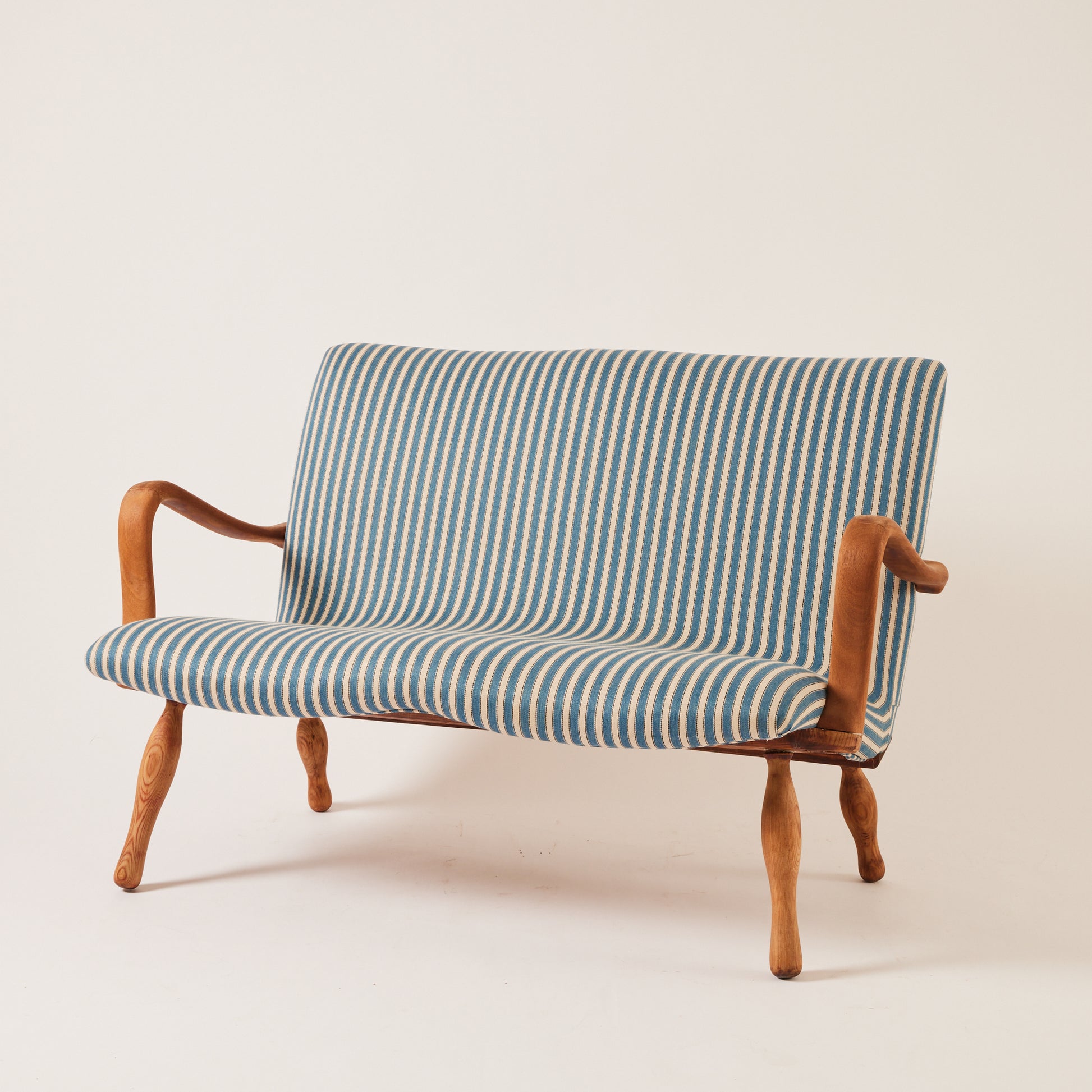SOLD Swedish Sofa Upholstered in Denim Stripe, 1940's/50's
