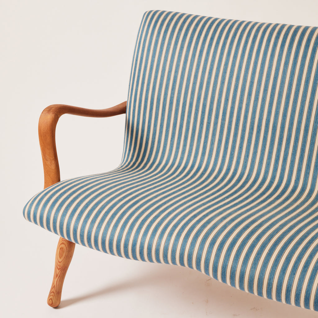 SOLD Swedish Sofa Upholstered in Denim Stripe, 1940's/50's