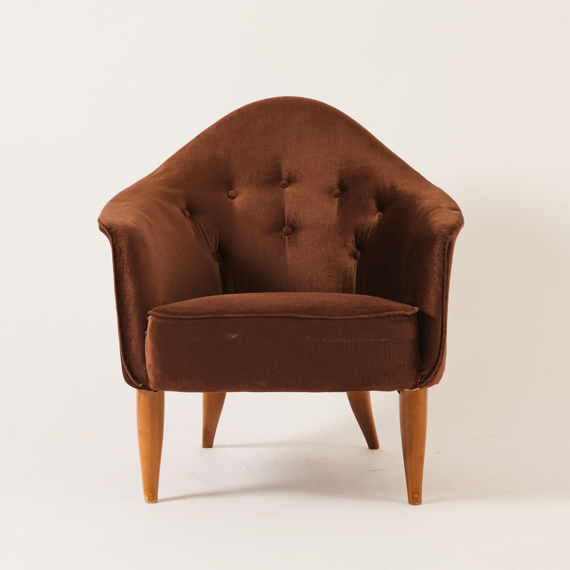 Kerstin Hörlin-Holmquist "Lilla Adam" Lounge Chair , Vintage 1950s Midcentury Velvet and Beech for Nordiska Kompaniet