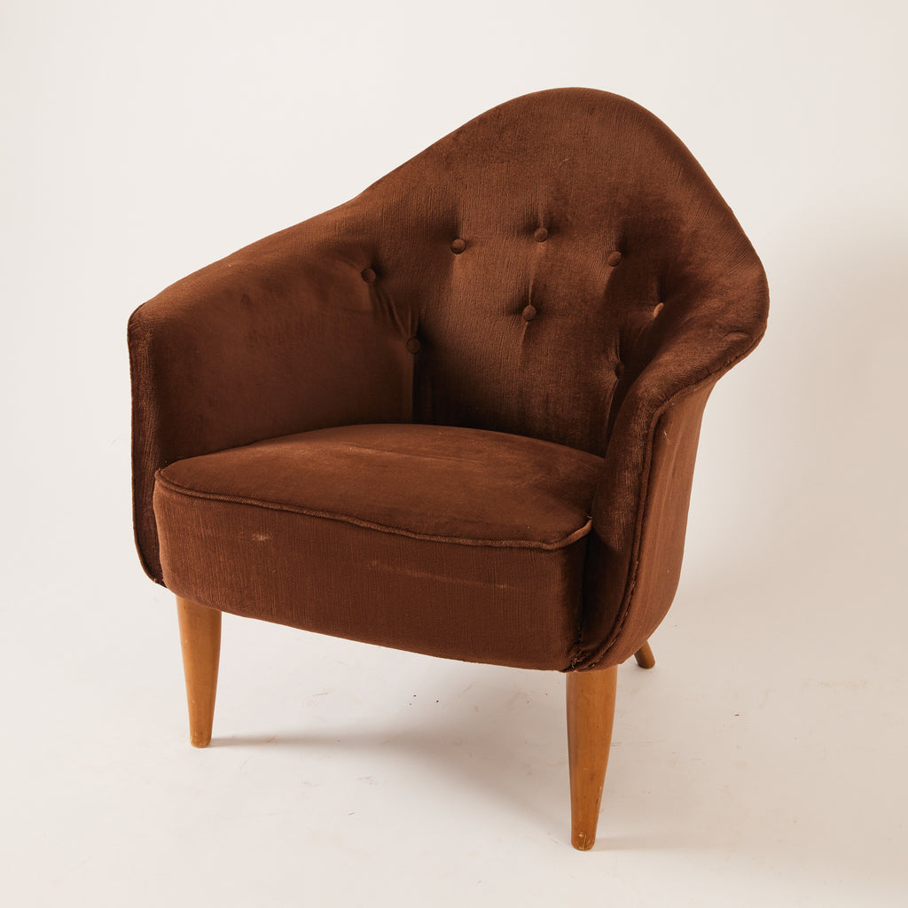 Kerstin Hörlin-Holmquist "Lilla Adam" Lounge Chair , Vintage 1950s Midcentury Velvet and Beech for Nordiska Kompaniet