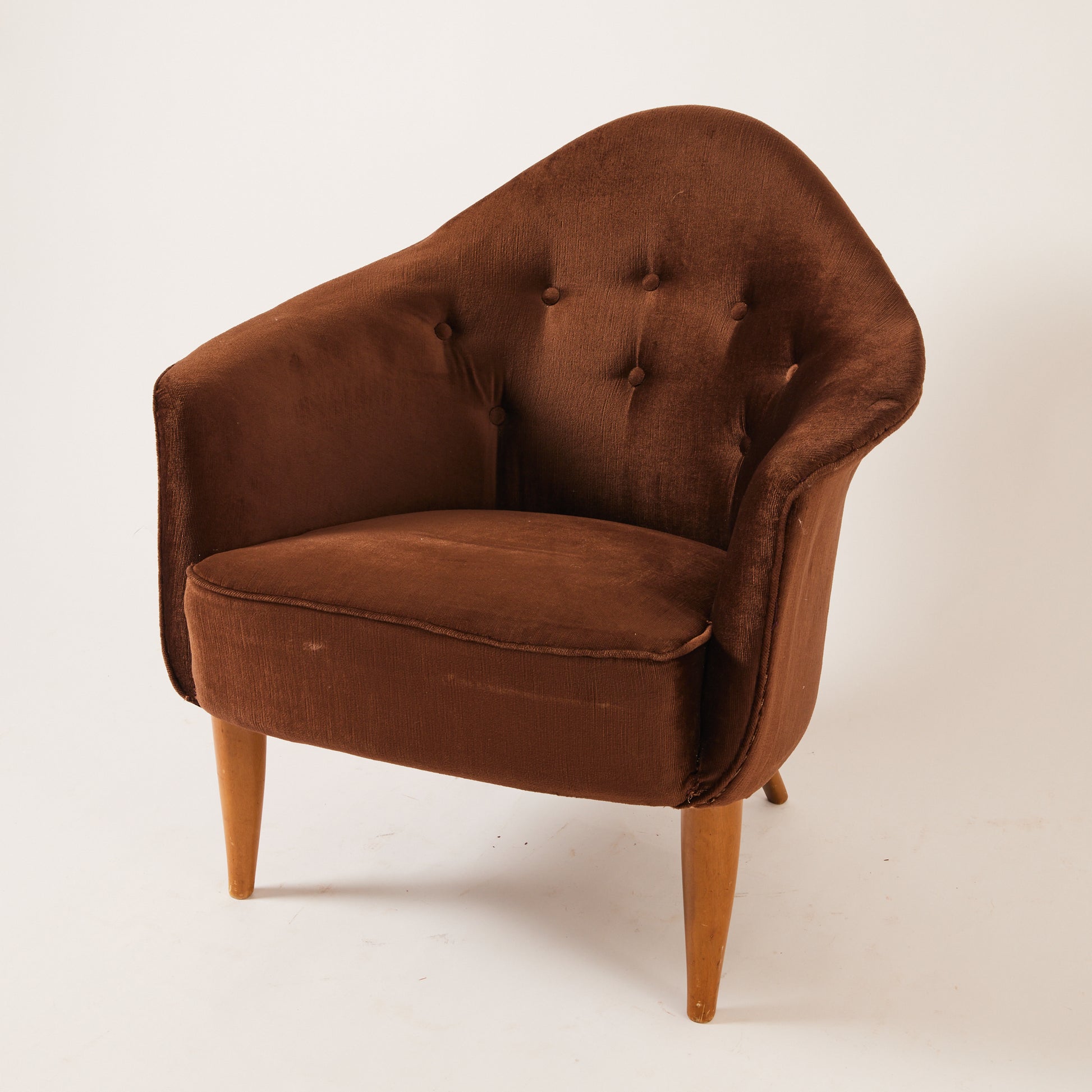 Kerstin Hörlin-Holmquist "Lilla Adam" Lounge Chair , Vintage 1950s Midcentury Velvet and Beech for Nordiska Kompaniet