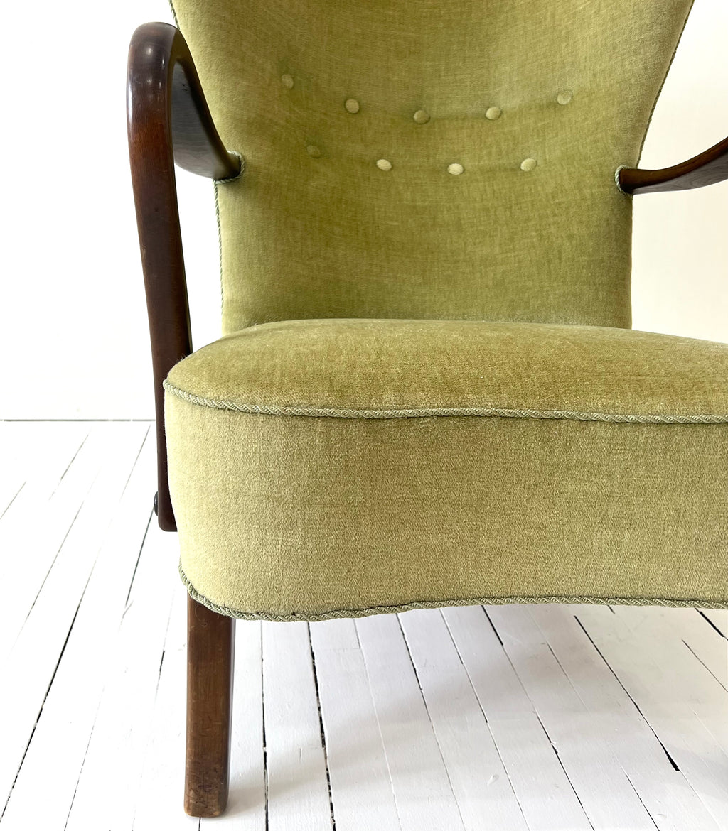 Alfred Christiansen Danish Modern High Back Easy Chair, 1940s, With Curved Open Arms