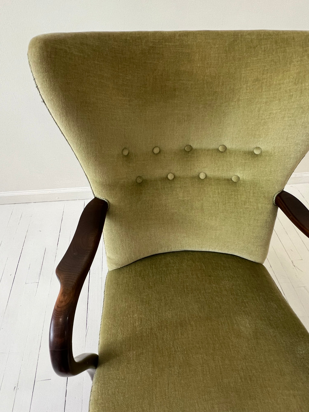 Alfred Christiansen Danish Modern High Back Easy Chair, 1940s, With Curved Open Arms