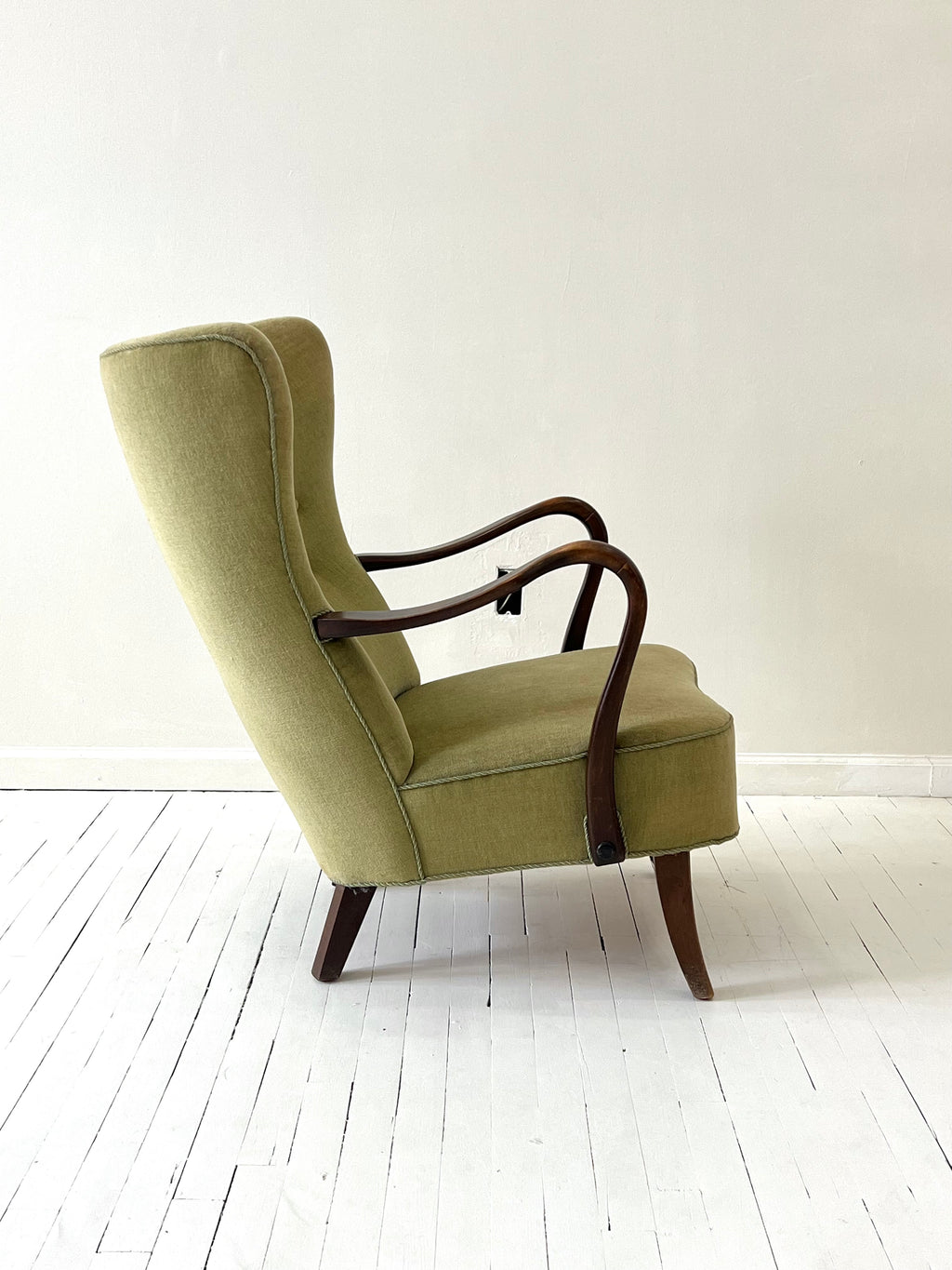 Alfred Christiansen Danish Modern High Back Easy Chair, 1940s, With Curved Open Arms