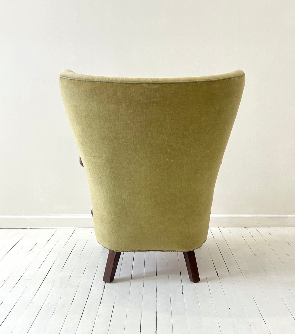 Alfred Christiansen Danish Modern High Back Easy Chair, 1940s, With Curved Open Arms