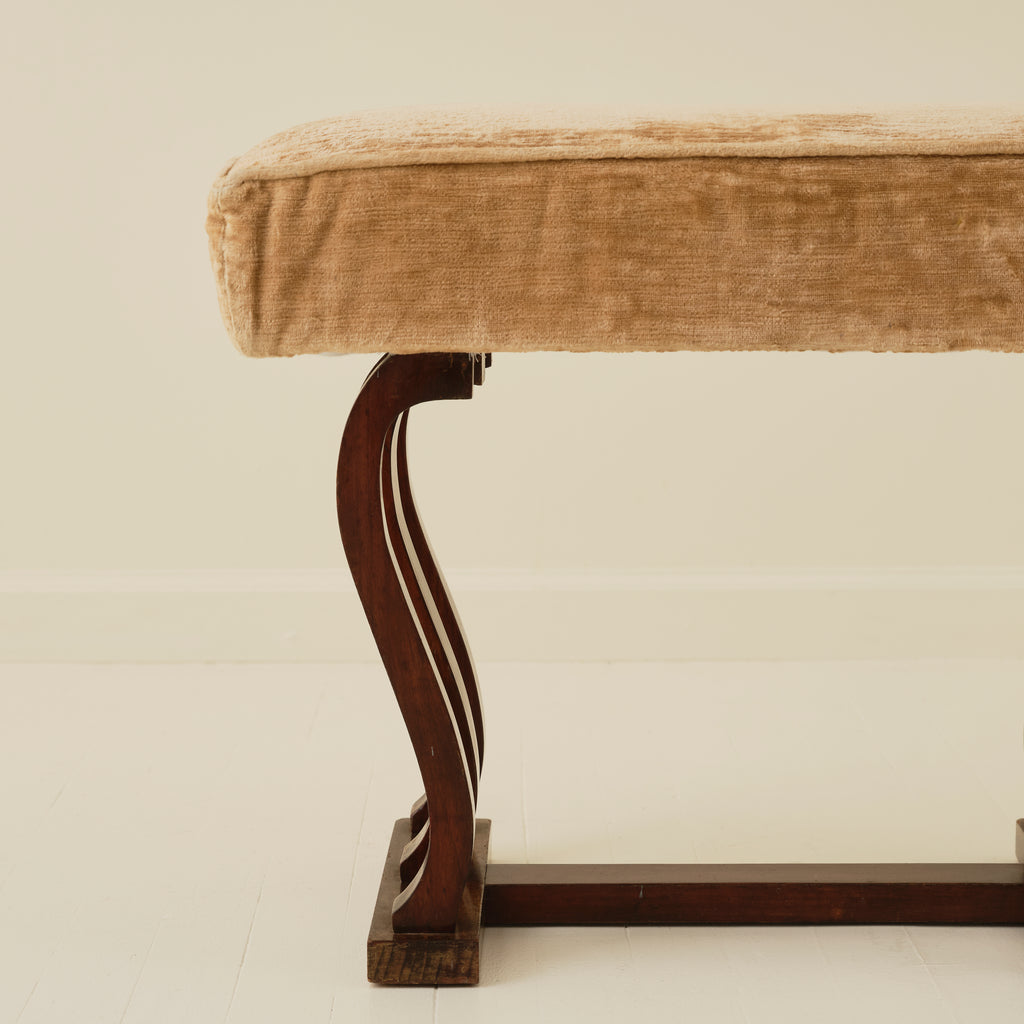 Italian Art Deco Stools With Wavy Dark Wood Legs, a Pair, 1940's