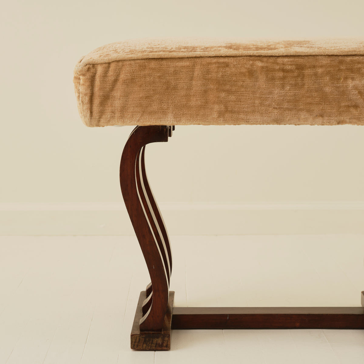 Italian Art Deco Stools With Wavy Dark Wood Legs, a Pair, 1940's
