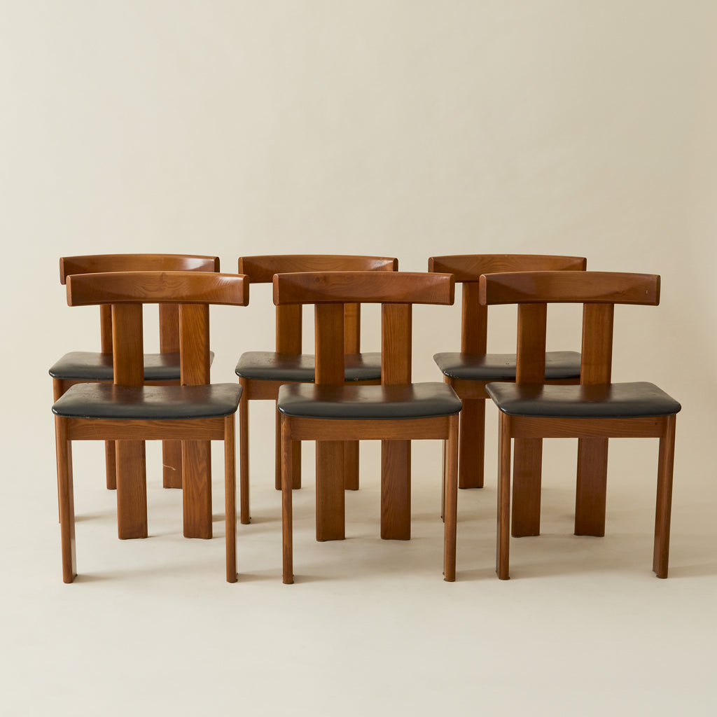 Luigi Vaghi Italian Modern Solid Wood Dining Chairs, 1970's, Set of 6