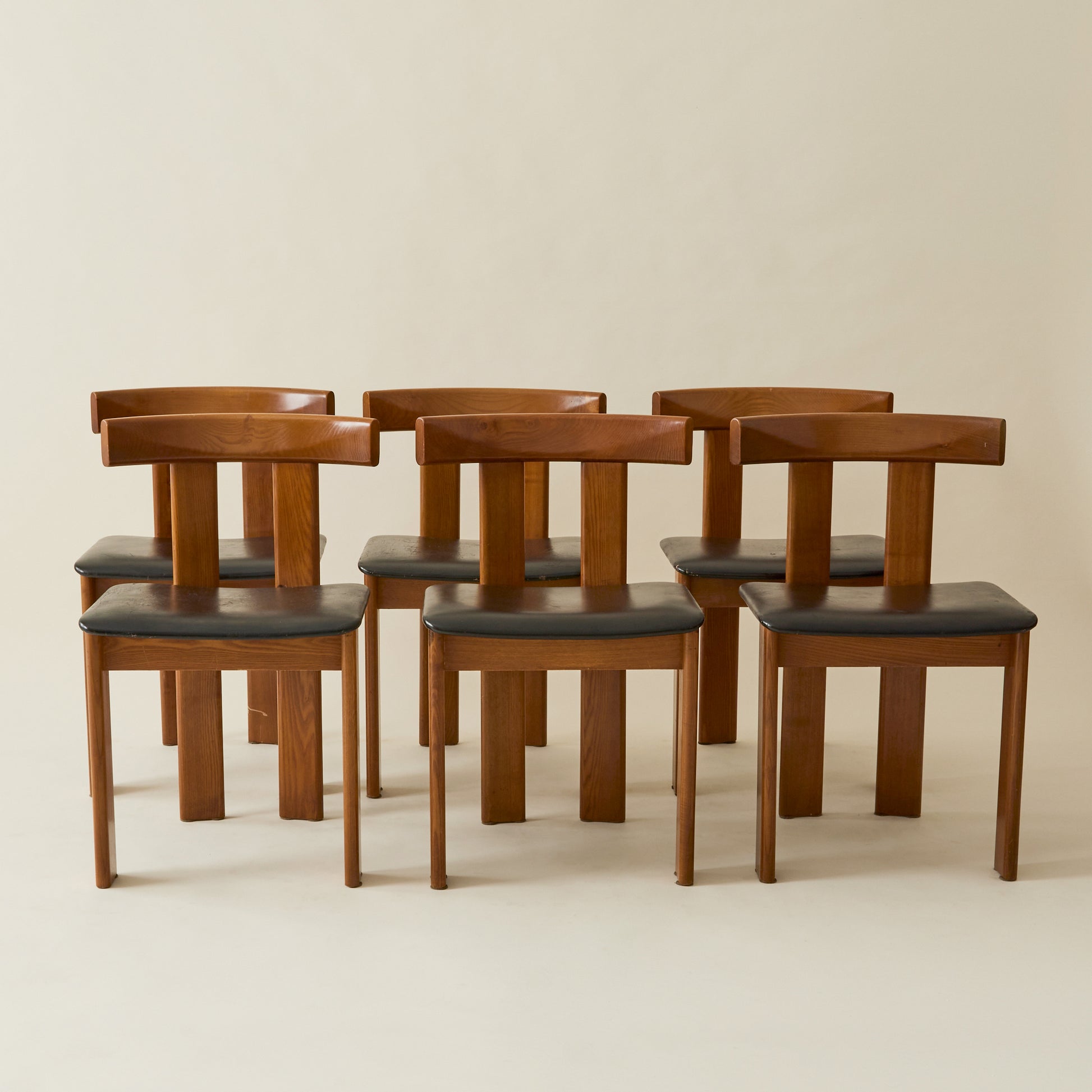 Luigi Vaghi Italian Modern Solid Wood Dining Chairs, 1970's, Set of 6