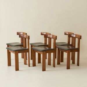 Luigi Vaghi Italian Modern Solid Wood Dining Chairs, 1970's, Set of 6