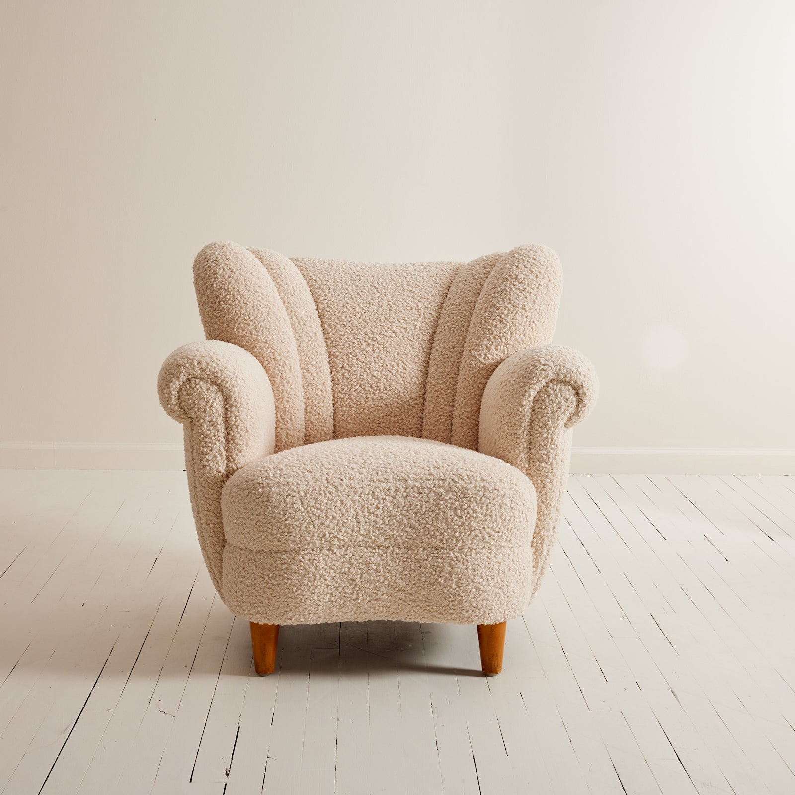 SOLD Swedish Wingback Armchair, 1940s Vintage Sherpa Boucle Easy Chair