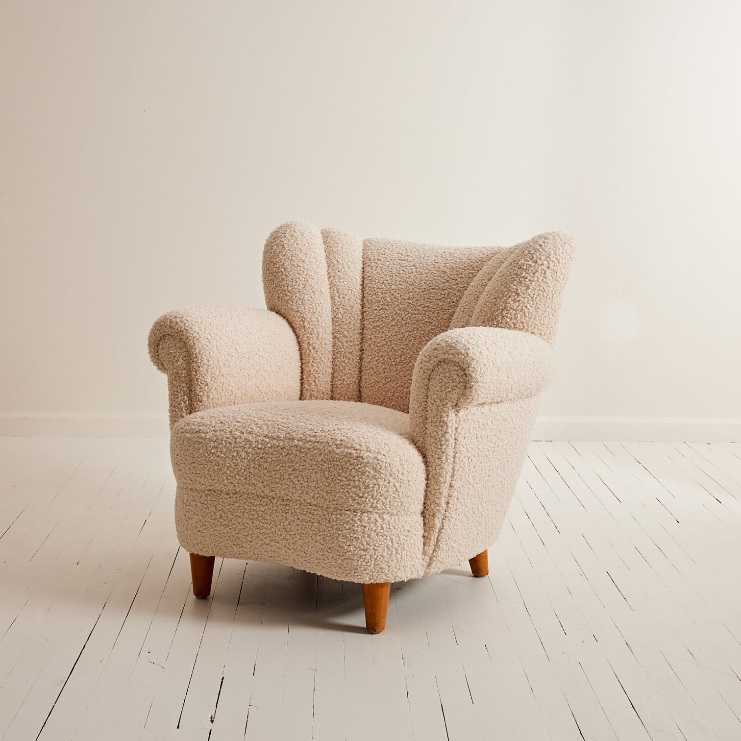 SOLD Swedish Wingback Armchair, 1940s Vintage Sherpa Boucle Easy Chair