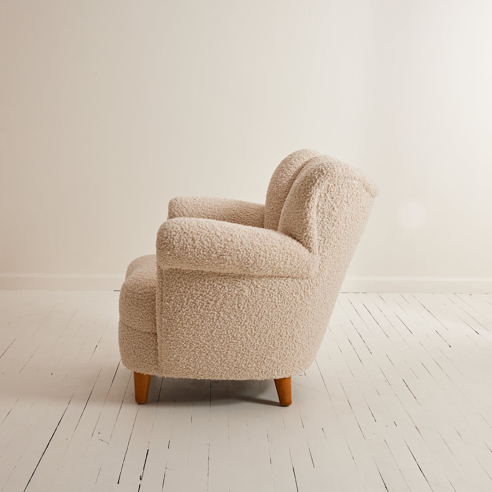 SOLD Swedish Wingback Armchair, 1940s Vintage Sherpa Boucle Easy Chair
