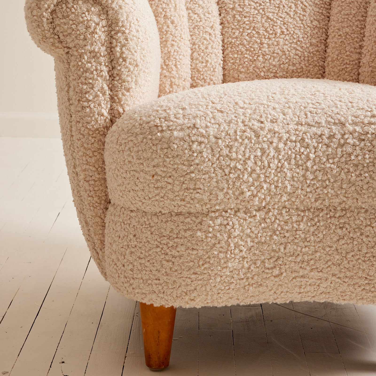 SOLD Swedish Wingback Armchair, 1940s Vintage Sherpa Boucle Easy Chair