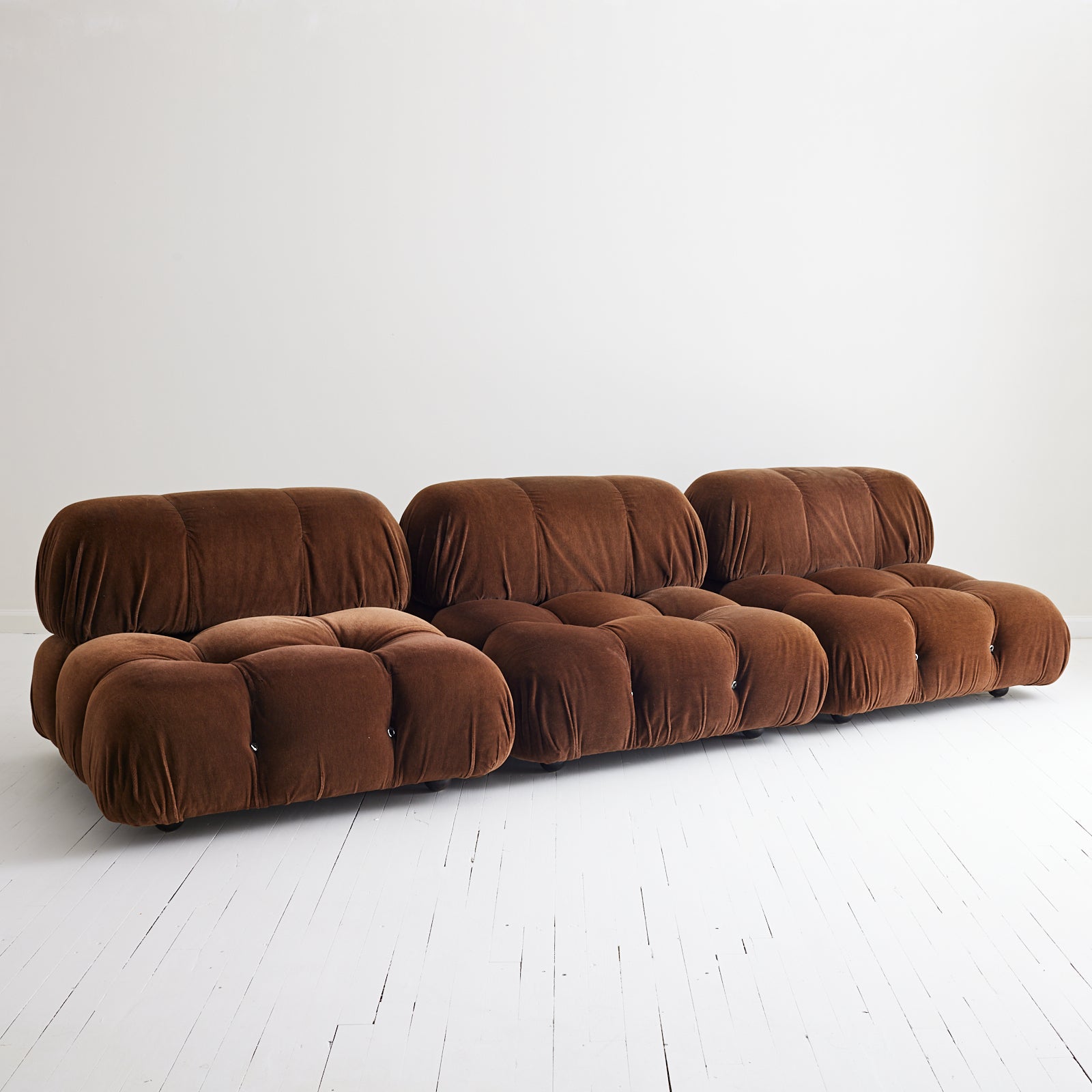 SOLD Mario Bellini "Camaleonda" Sofa, 1970s Vintage Mid Century Modular Sofa in Brown Velvet for B&B Italia, Set of 3