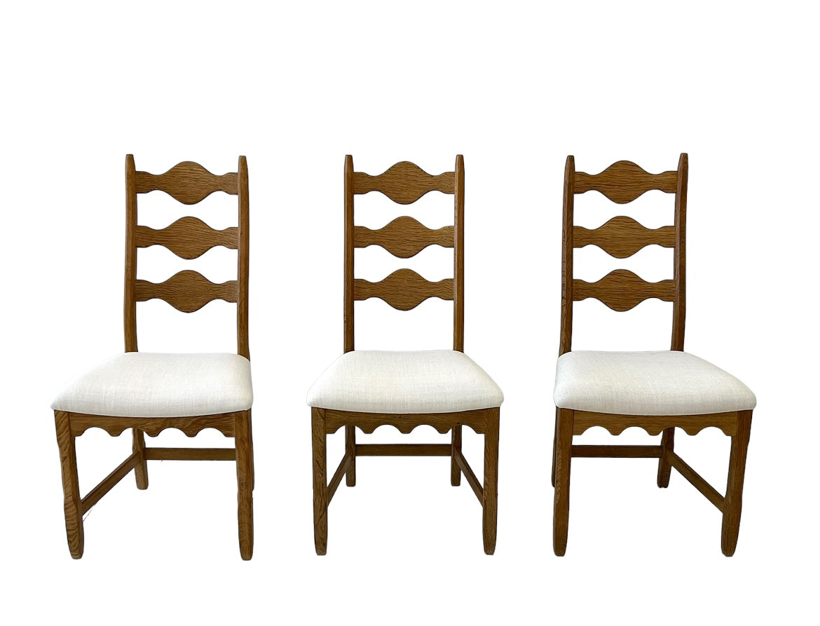 Henning Kjærnulf Oak "Razorblade" Chairs, 1960s Vintage Danish Mid Century for EG Kvalitetsmøbel, Set of 6