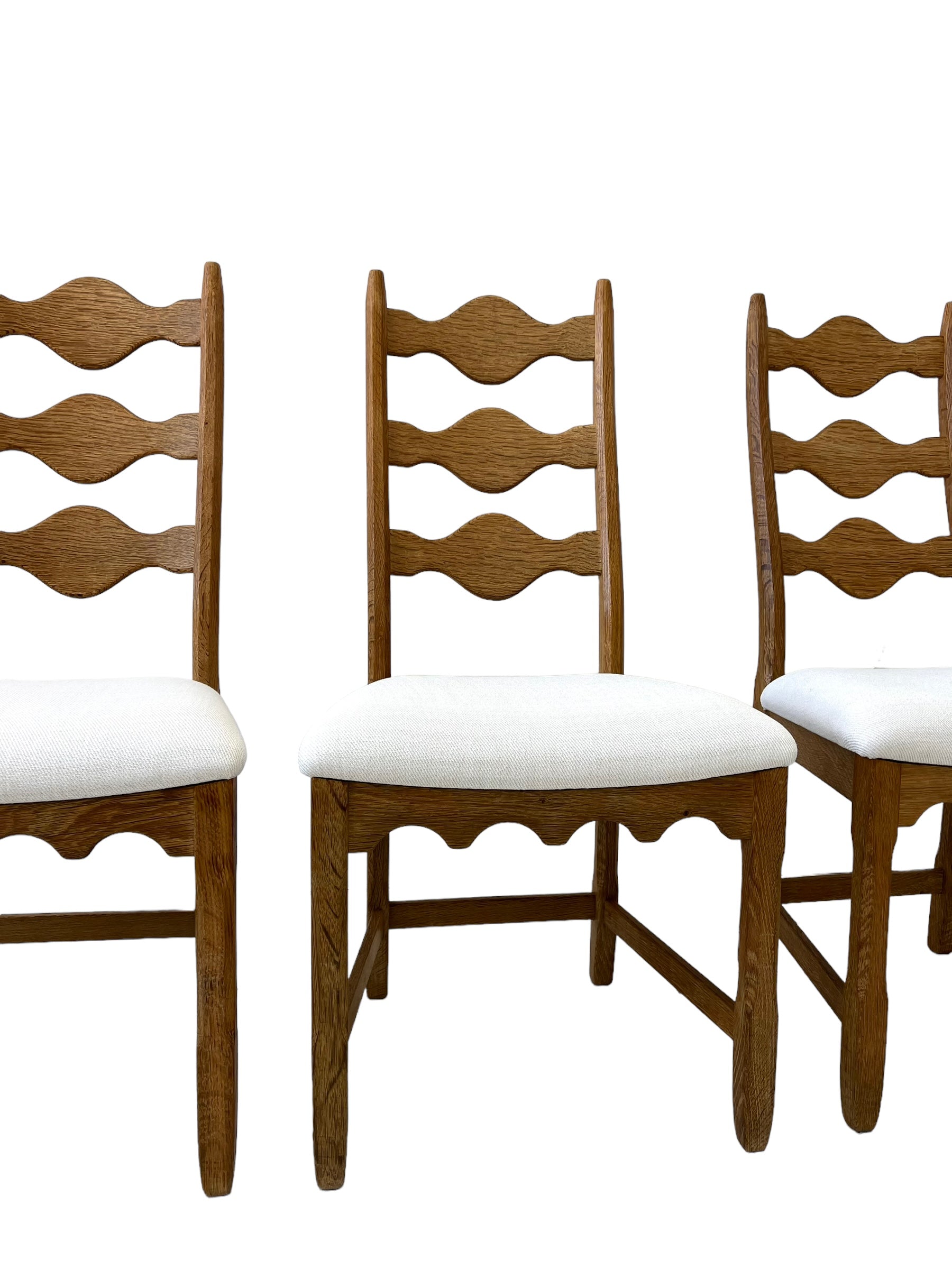 Henning Kjærnulf Oak "Razorblade" Chairs, 1960s Vintage Danish Mid Century for EG Kvalitetsmøbel, Set of 6