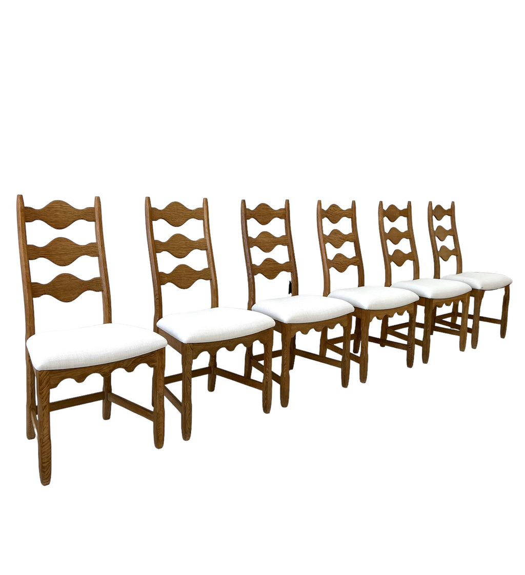 Henning Kjærnulf Oak "Razorblade" Chairs, 1960s Vintage Danish Mid Century for EG Kvalitetsmøbel, Set of 6