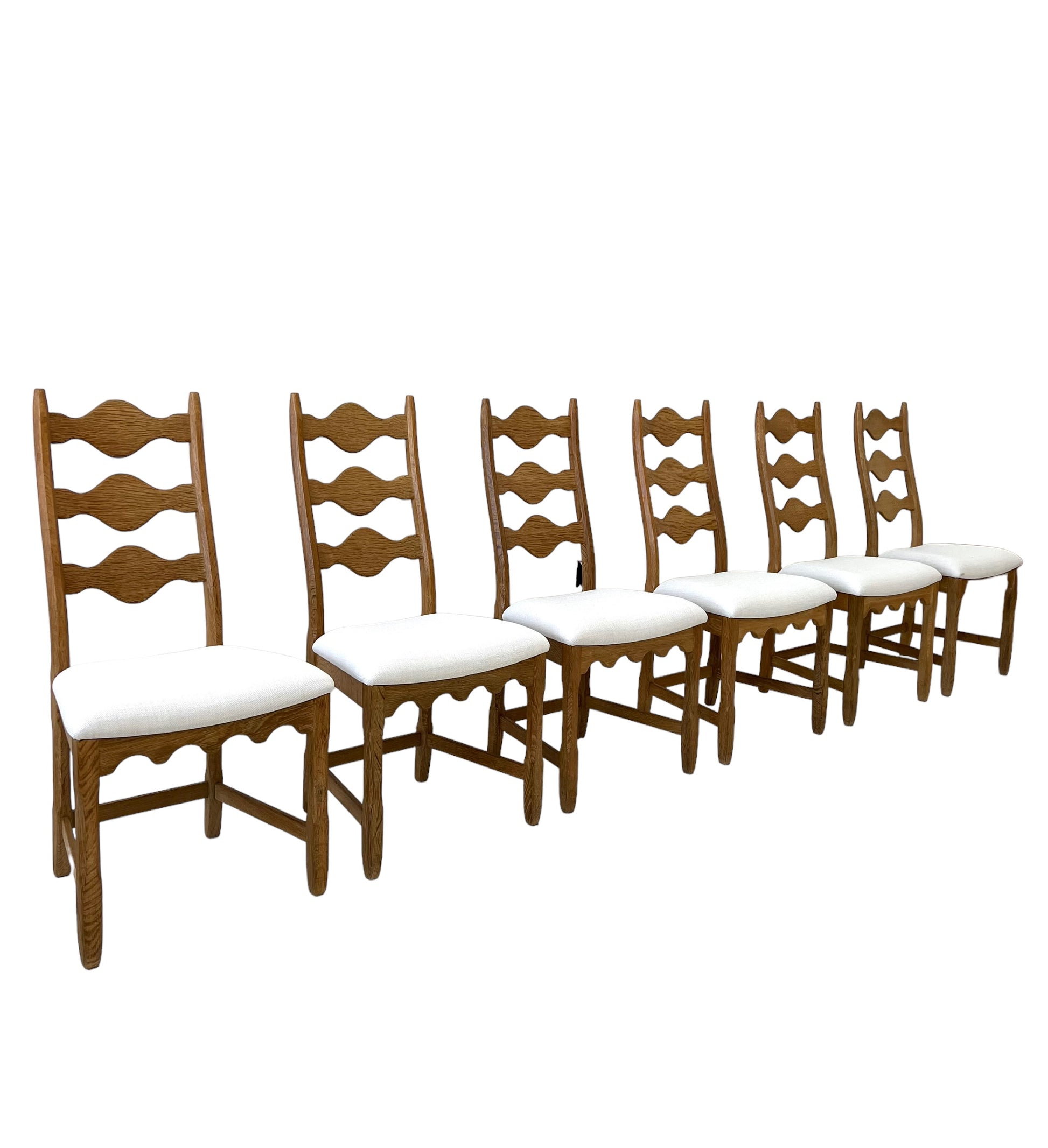 Henning Kjærnulf Oak "Razorblade" Chairs, 1960s Vintage Danish Mid Century for EG Kvalitetsmøbel, Set of 6