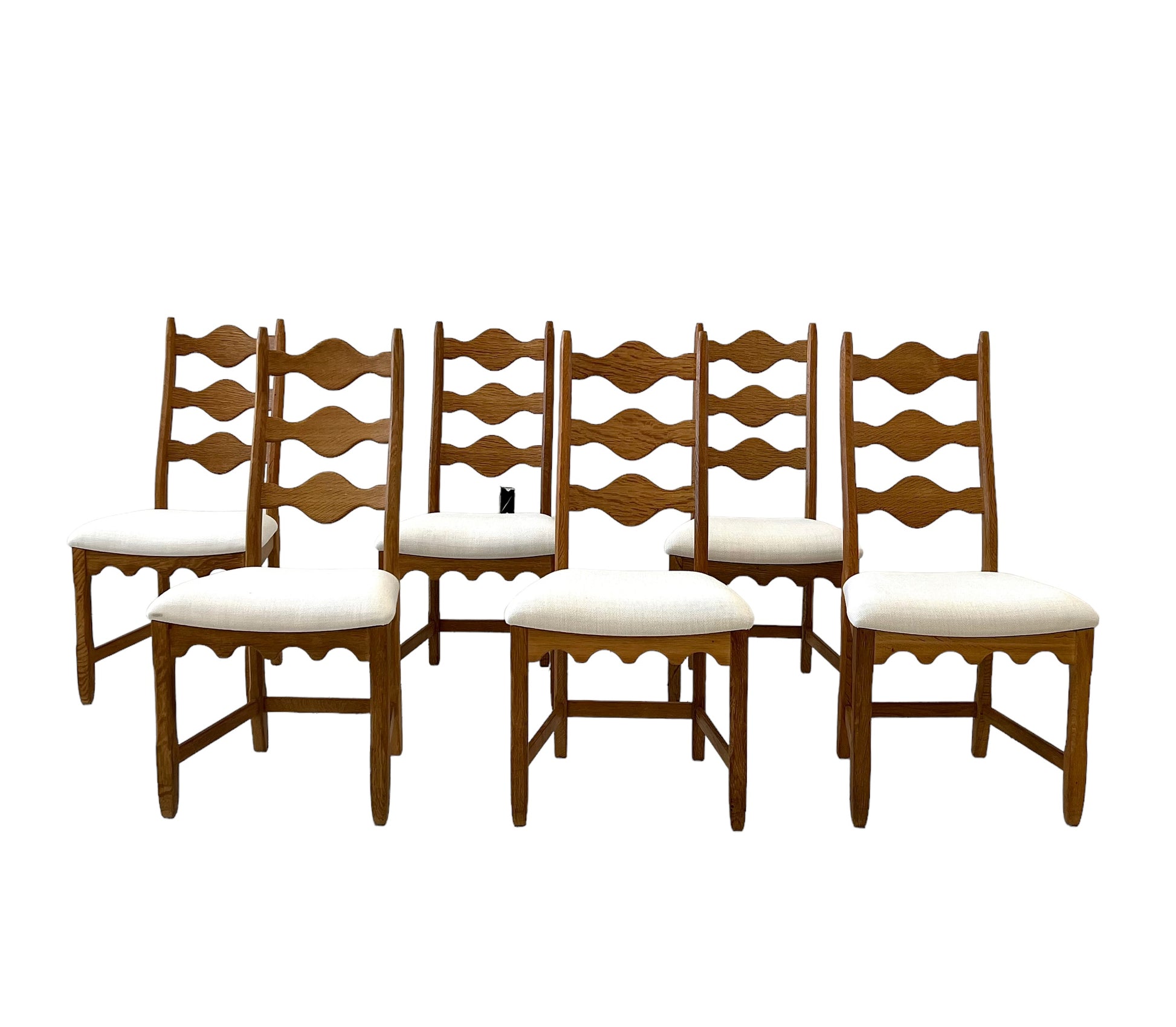Henning Kjærnulf Oak "Razorblade" Chairs, 1960s Vintage Danish Mid Century for EG Kvalitetsmøbel, Set of 6