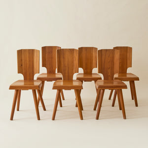 Pierre Chapo "S28" Solid Wood Elm Dining Chairs for Atelier Pierre Chapo, Set of 6, 1960's