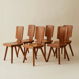 Pierre Chapo "S28" Solid Wood Elm Dining Chairs for Atelier Pierre Chapo, Set of 6, 1960's