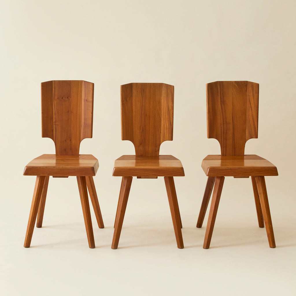 Pierre Chapo "S28" Solid Wood Elm Dining Chairs for Atelier Pierre Chapo, Set of 6, 1960's