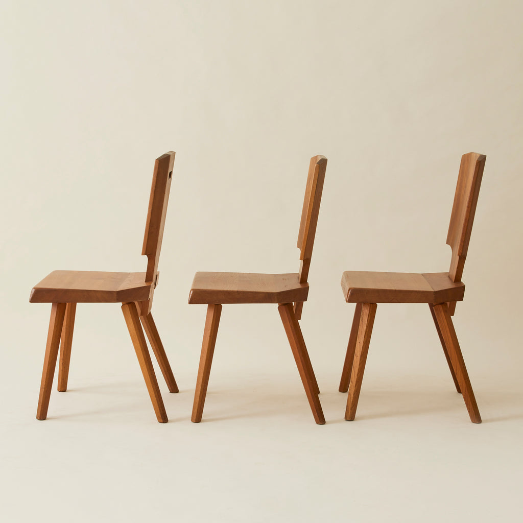 Pierre Chapo "S28" Solid Wood Elm Dining Chairs for Atelier Pierre Chapo, Set of 6, 1960's