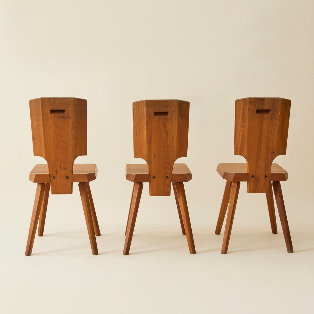 Pierre Chapo "S28" Solid Wood Elm Dining Chairs for Atelier Pierre Chapo, Set of 6, 1960's