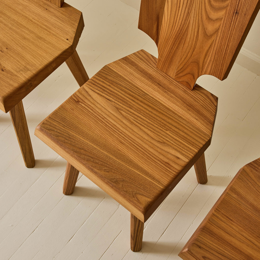 Pierre Chapo "S28" Elm Dining Chairs, Set of 6, 1970s