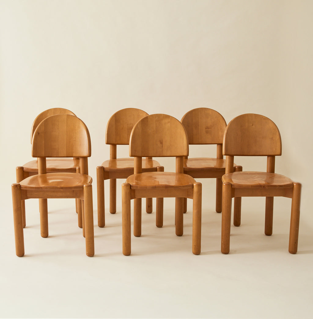 Rainer Daumiller Solid Pine Dining Chairs, Set of 6, 1970's