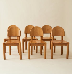 Rainer Daumiller Solid Pine Dining Chairs, Set of 6, 1970's