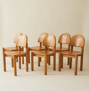 Rainer Daumiller Solid Pine Dining Chairs, Set of 6, 1970's