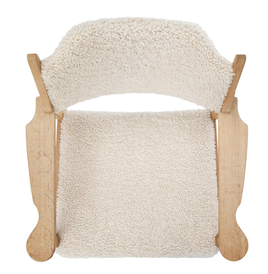 Henning Kjærnulf Attributed Easy Chair, 1960s Vintage Danish Mid Century Oak and Lambswool for EG Kvalitetsmøbel