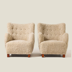 Danish Shearling Lounge Chairs, a pair, 1940s