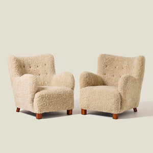 Danish Shearling Lounge Chairs, a pair, 1940s