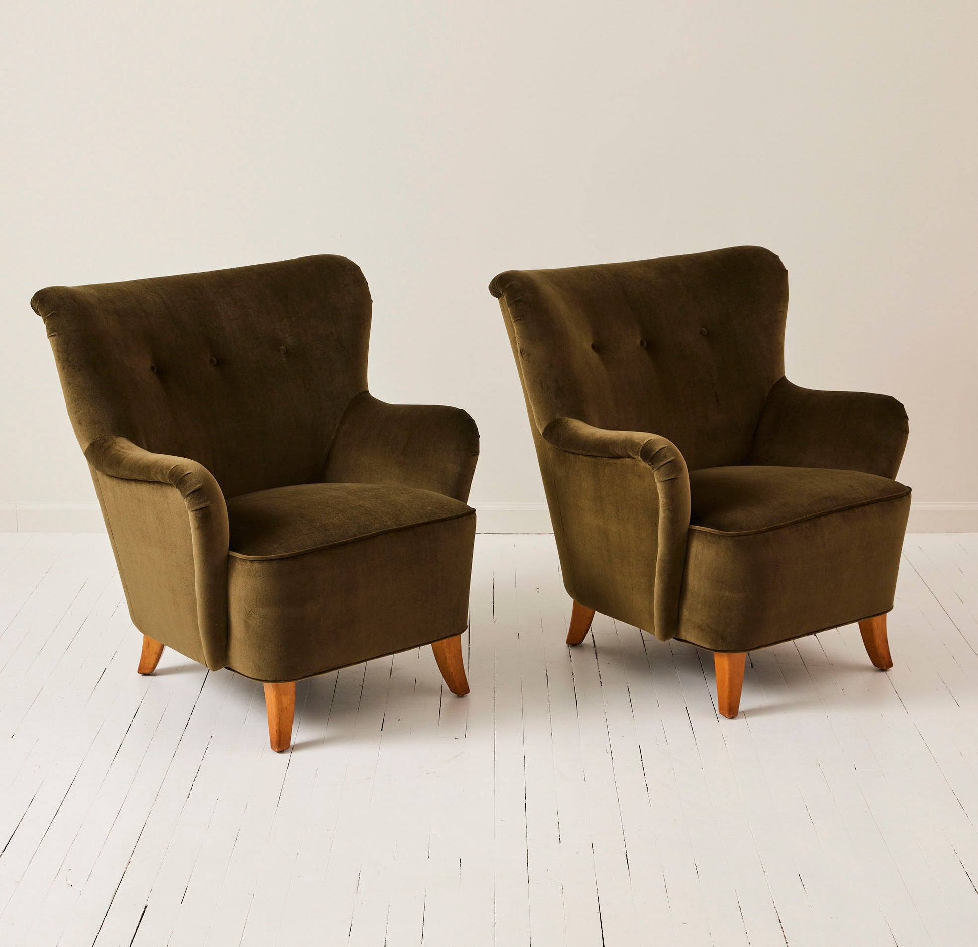 SOLD Danish Mid Century Moder Easy Chairs n in Velvet 1940's, a Pair