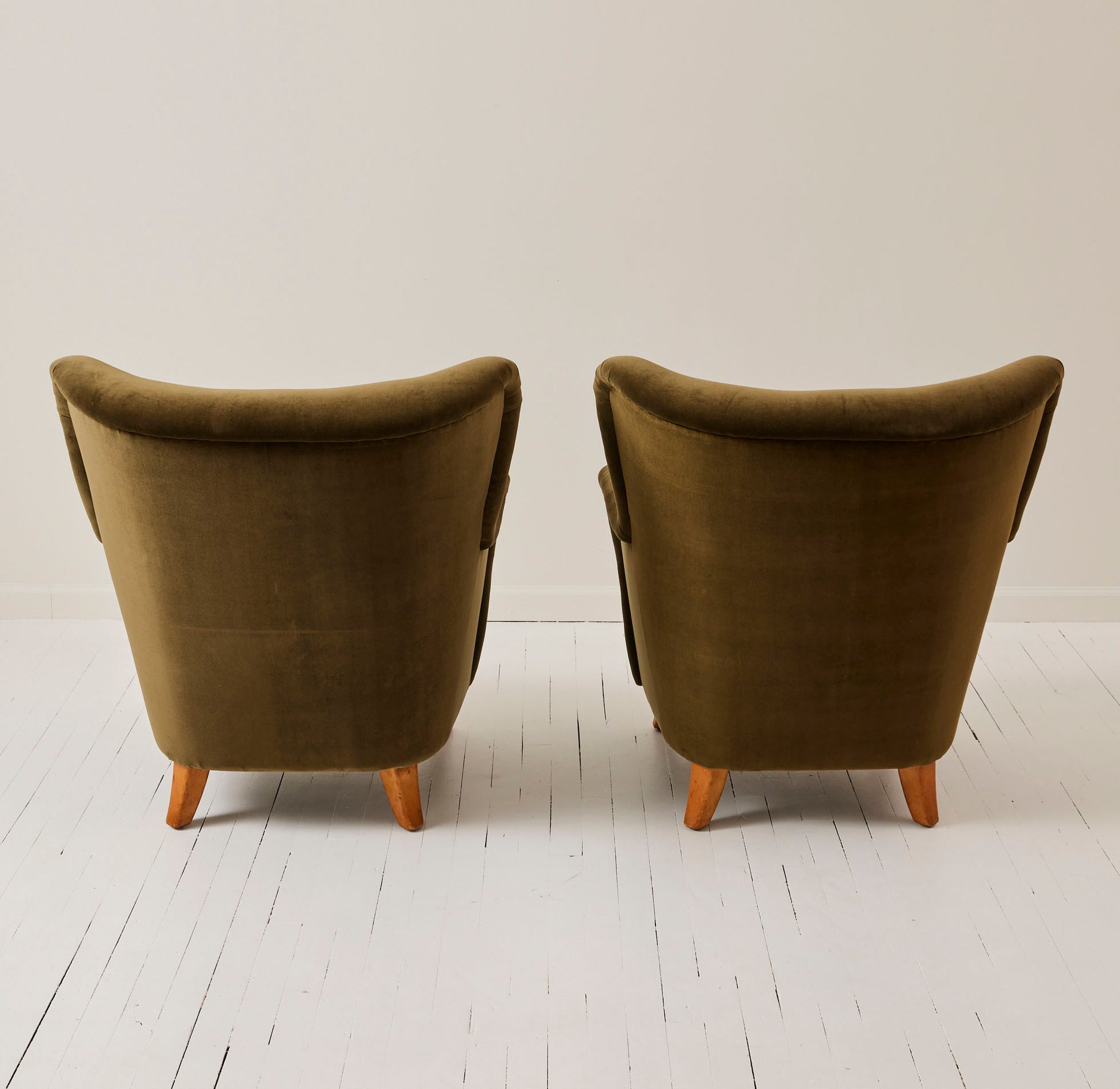 SOLD Danish Mid Century Moder Easy Chairs n in Velvet 1940's, a Pair